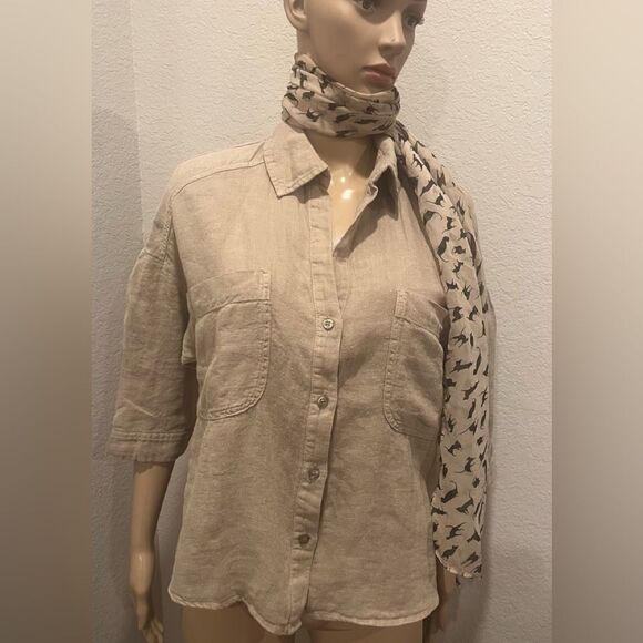 Nwt Kut from the kloth linen tan( stone) shirt 100% linen. - Picture 1 of 6